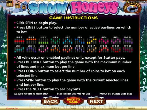 Snow Honeys payout table