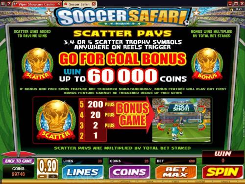 Soccer Safari payout table