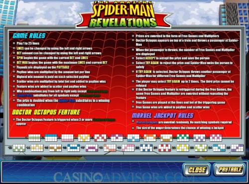 Spiderman Revelations payout table
