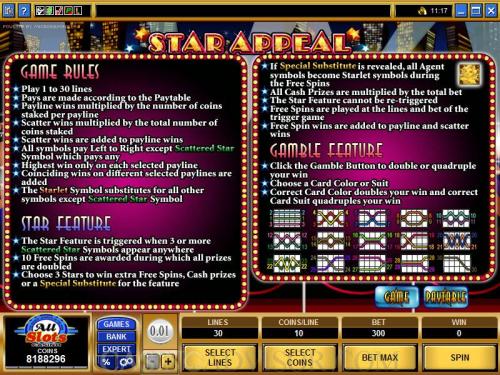 Star Appeal payout table