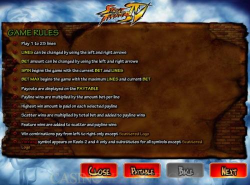 Street Fighter IV payout table