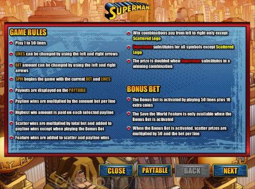 Superman payout table