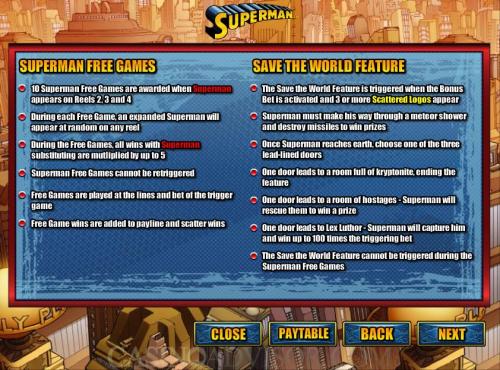 Superman payout table