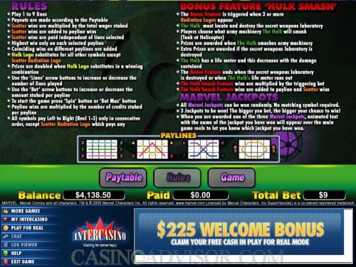 The Hulk payout table