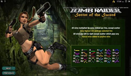 Tomb Raider Secret of the Sword payout table