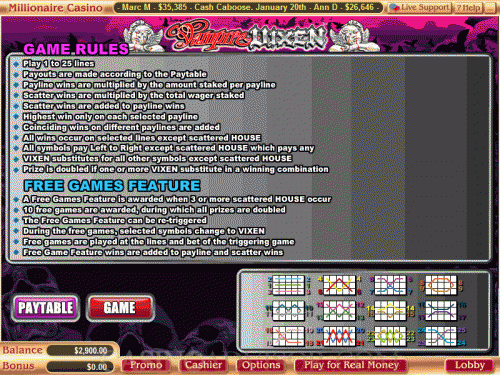 Vampire Vixen payout table
