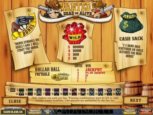 Wanted DOA payout table