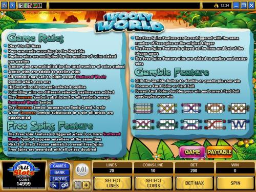 Wooly World payout table
